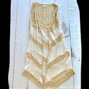 Umgee Long Crochet Vest Fringe Western Hippie Cottage Boho Women Small Festival